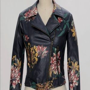 Vegan leather floral jacket